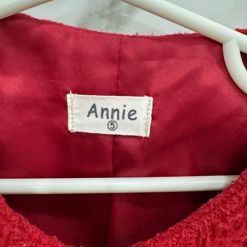 Annie Kids Red Pea Coat with Black Rose Buttons - Picture 2 of 6